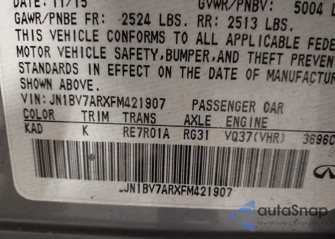 2015 Infiniti Q50 Premium z USA, uszkodzony, nr VIN JN1BV7ARXFM421907